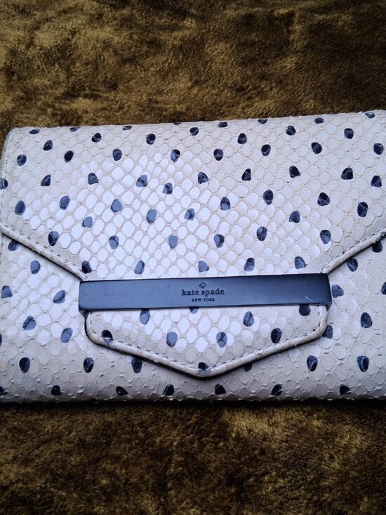 kate spade new york Handbags - Kate Spade Kennedy Street Snake Wallet Trifold Ivory Black Dots Leather